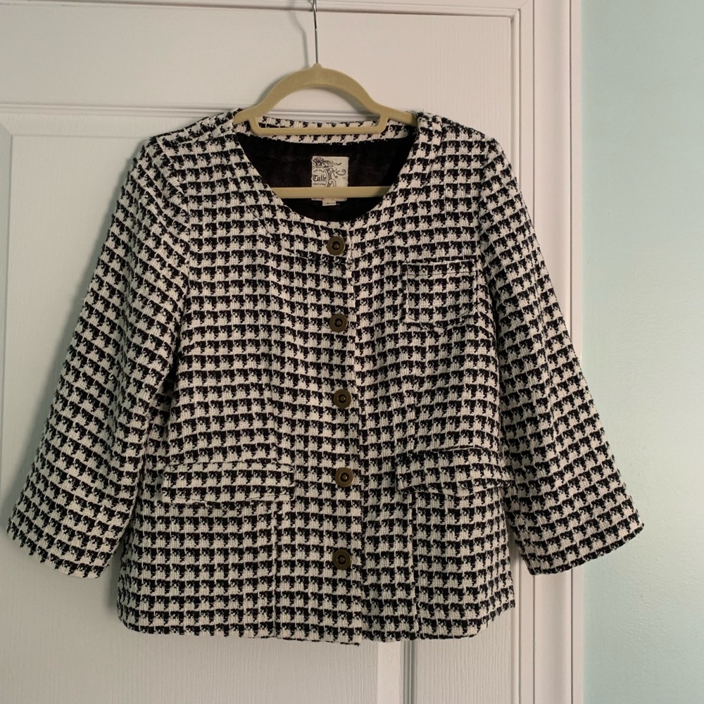 Tulle houndstooth jacket, 3/4 sleeve, size L